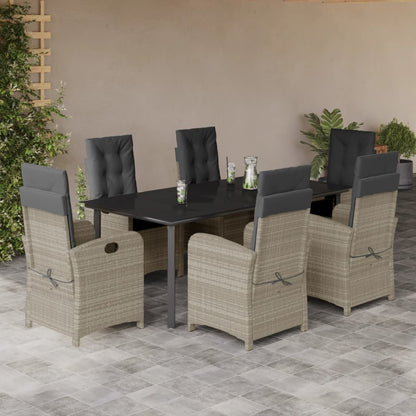 Set da Pranzo da Giardino 7 pz Cuscini Polyrattan Grigio Chiaro | homemem39