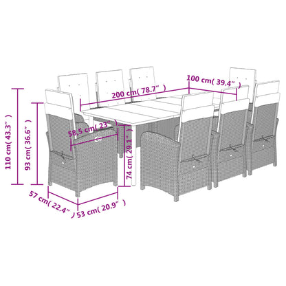 Set Pranzo da Giardino 9pz con Cuscini Grigio Chiaro Polyrattan | homemem39