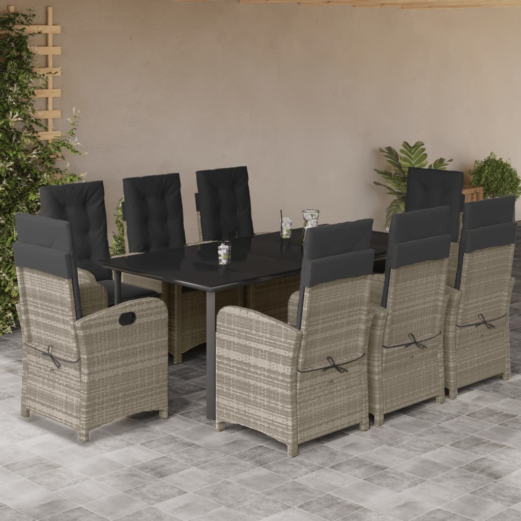 Set Pranzo da Giardino 9pz con Cuscini Grigio Chiaro Polyrattan | homemem39
