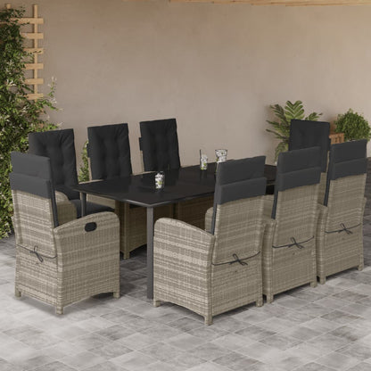 Set Pranzo da Giardino 9pz con Cuscini Grigio Chiaro Polyrattan | homemem39