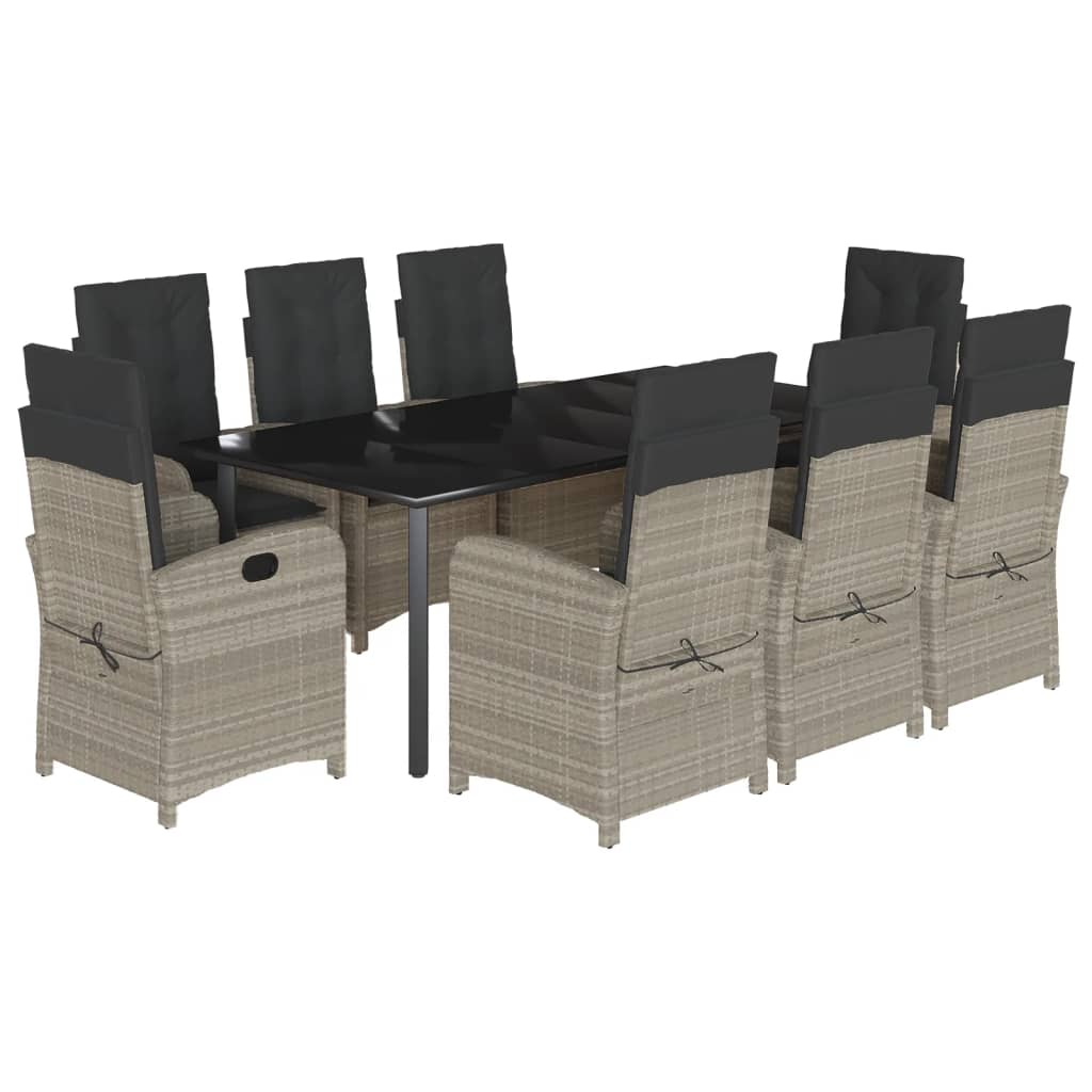 Set Pranzo da Giardino 9pz con Cuscini Grigio Chiaro Polyrattan | homemem39