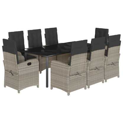 Set Pranzo da Giardino 9pz con Cuscini Grigio Chiaro Polyrattan - homemem39