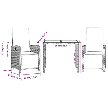 Set da Bistrò 3 pz con Cuscini Nero in Polyrattan | homemem39