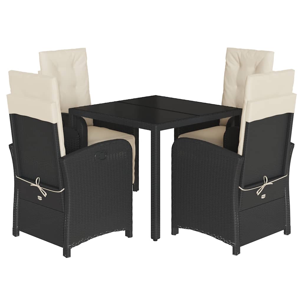 Set da Pranzo da Giardino 5 pz Nero con Cuscini in Polyrattan | homemem39