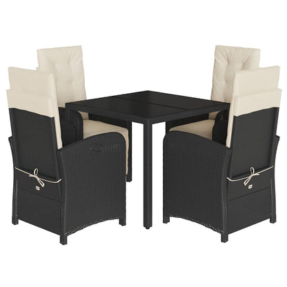 Set da Pranzo da Giardino 5 pz Nero con Cuscini in Polyrattan | homemem39