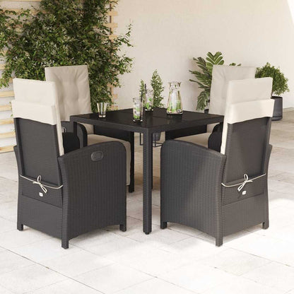Set da Pranzo da Giardino 5 pz Nero con Cuscini in Polyrattan | homemem39