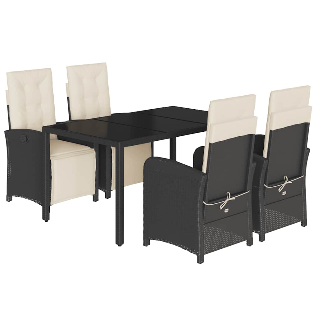 Set da Pranzo da Giardino 5 pz Nero con Cuscini in Polyrattan | homemem39