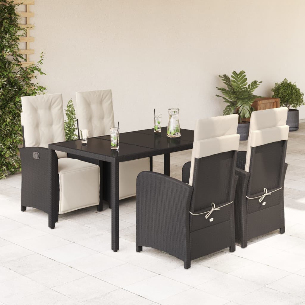 Set da Pranzo da Giardino 5 pz Nero con Cuscini in Polyrattan | homemem39