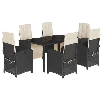 Set da Pranzo da Giardino 7 pz Nero con Cuscini in Polyrattan - homemem39