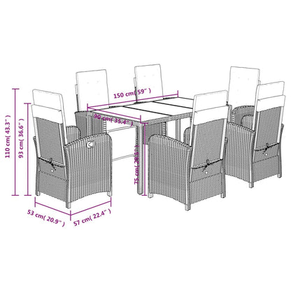 Set da Pranzo da Giardino 7 pz Nero con Cuscini in Polyrattan | homemem39