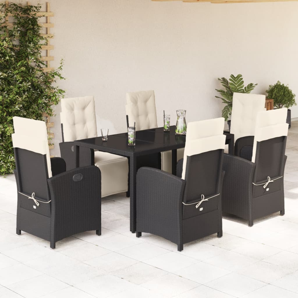 Set da Pranzo da Giardino 7 pz Nero con Cuscini in Polyrattan - homemem39