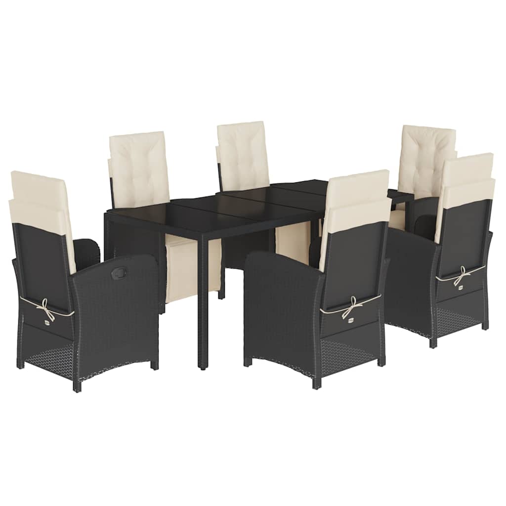 Set da Pranzo da Giardino 7 pz Nero con Cuscini in Polyrattan | homemem39