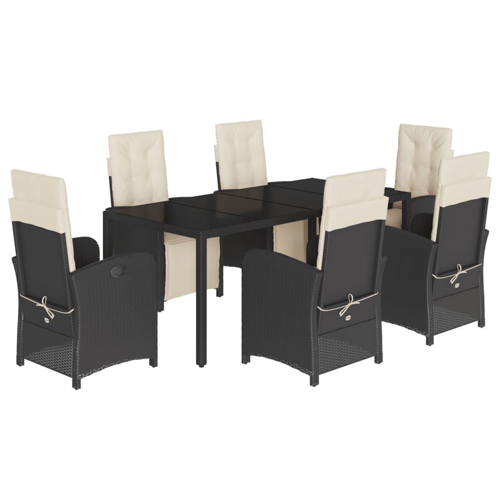 Set da Pranzo da Giardino 7 pz Nero con Cuscini in Polyrattan - homemem39