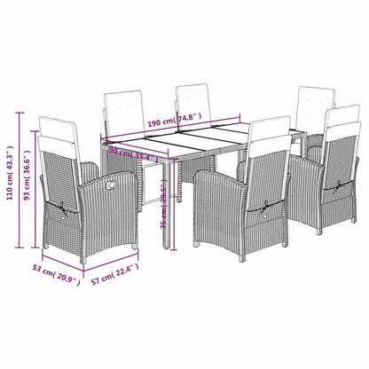 Set da Pranzo da Giardino 7 pz Nero con Cuscini in Polyrattan | homemem39