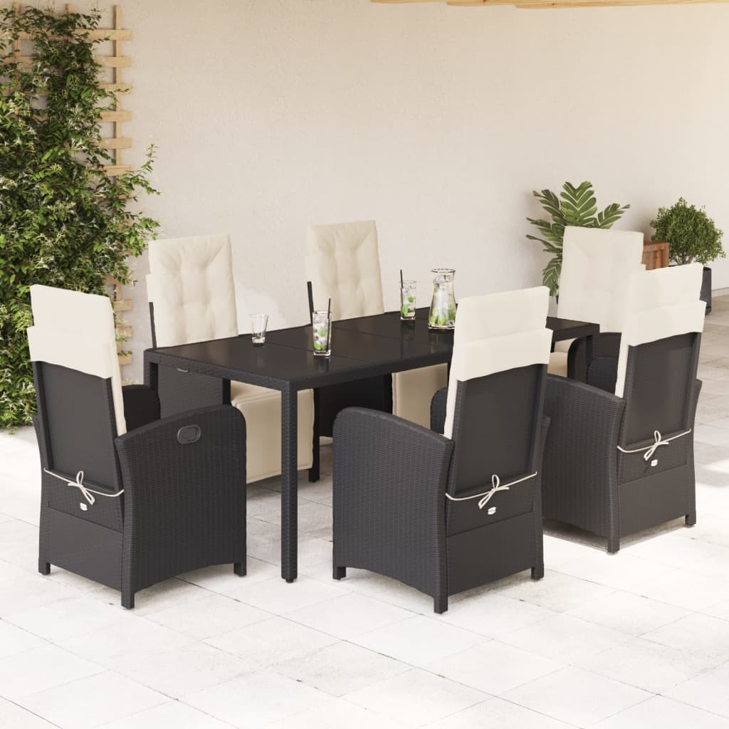 Set da Pranzo da Giardino 7 pz Nero con Cuscini in Polyrattan | homemem39
