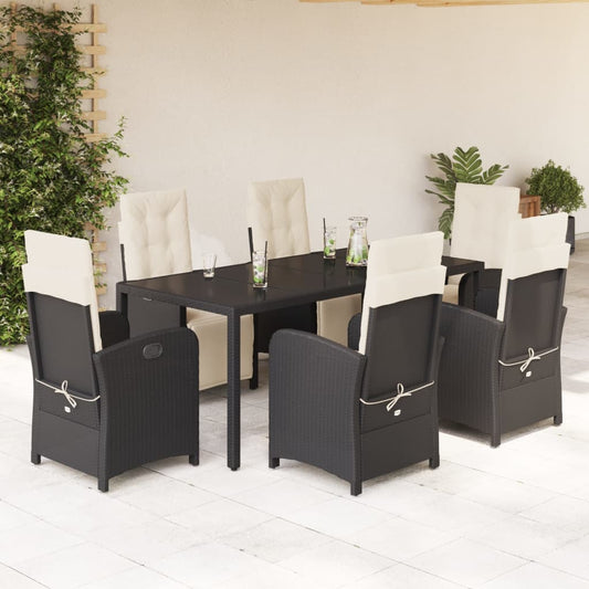 Set da Pranzo da Giardino 7 pz Nero con Cuscini in Polyrattan - homemem39