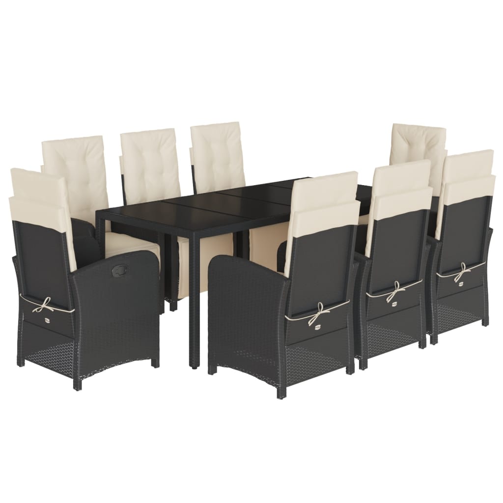 Set da Pranzo da Giardino 9 pz con Cuscini Nero in Polyrattan | homemem39