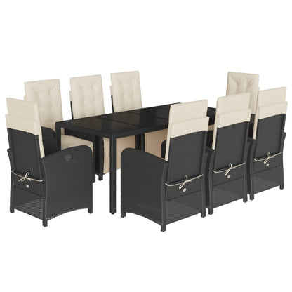 Set da Pranzo da Giardino 9 pz con Cuscini Nero in Polyrattan | homemem39