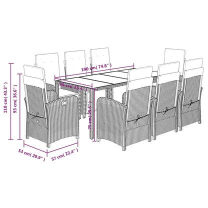 Set da Pranzo da Giardino 9 pz con Cuscini Nero in Polyrattan | homemem39