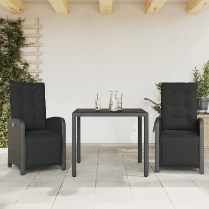 Set da Bistrò 3 pz con Cuscini Nero in Polyrattan | homemem39
