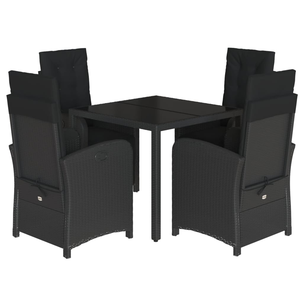 Set da Pranzo da Giardino 5 pz Nero con Cuscini in Polyrattan | homemem39