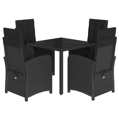 Set da Pranzo da Giardino 5 pz Nero con Cuscini in Polyrattan | homemem39