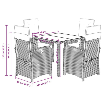 Set da Pranzo da Giardino 5 pz Nero con Cuscini in Polyrattan | homemem39