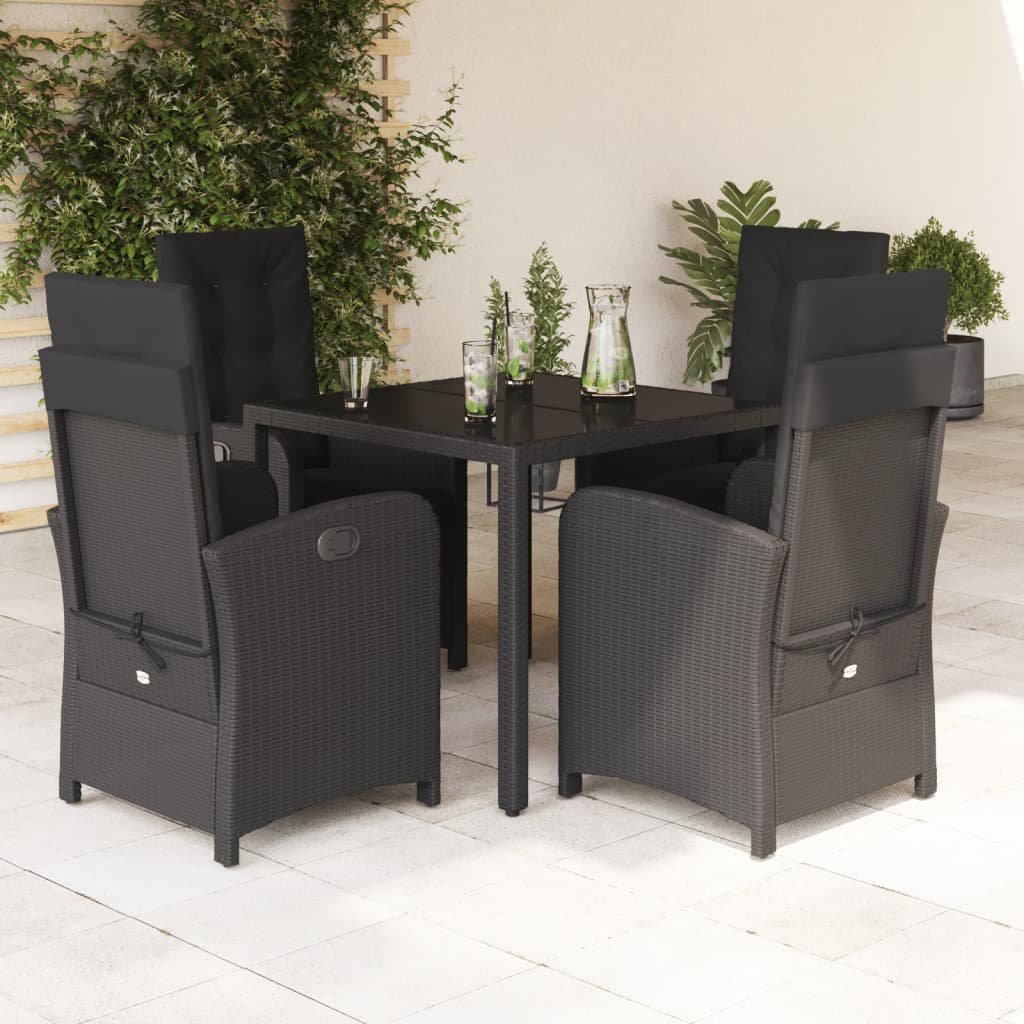Set da Pranzo da Giardino 5 pz Nero con Cuscini in Polyrattan | homemem39