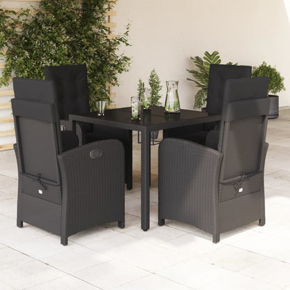 Set da Pranzo da Giardino 5 pz Nero con Cuscini in Polyrattan | homemem39