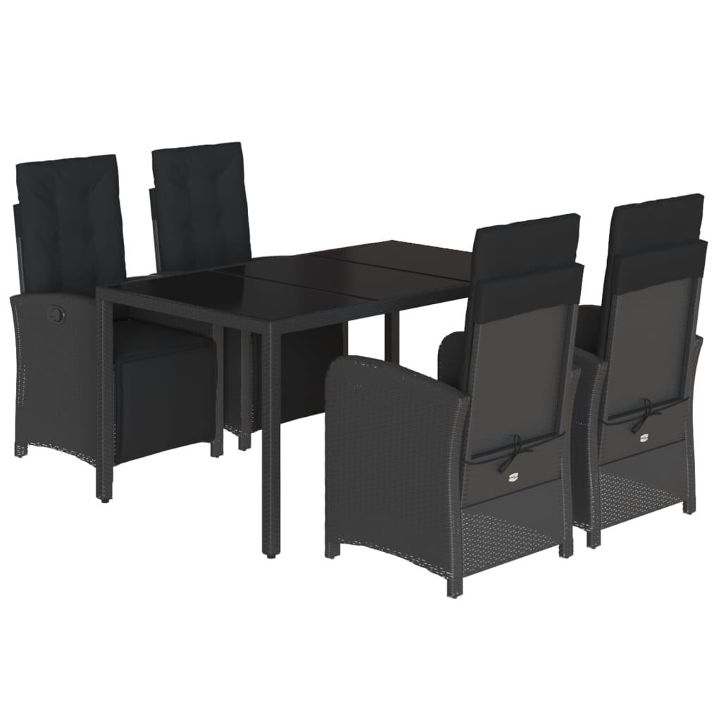 Set da Pranzo da Giardino 5 pz Nero con Cuscini in Polyrattan | homemem39