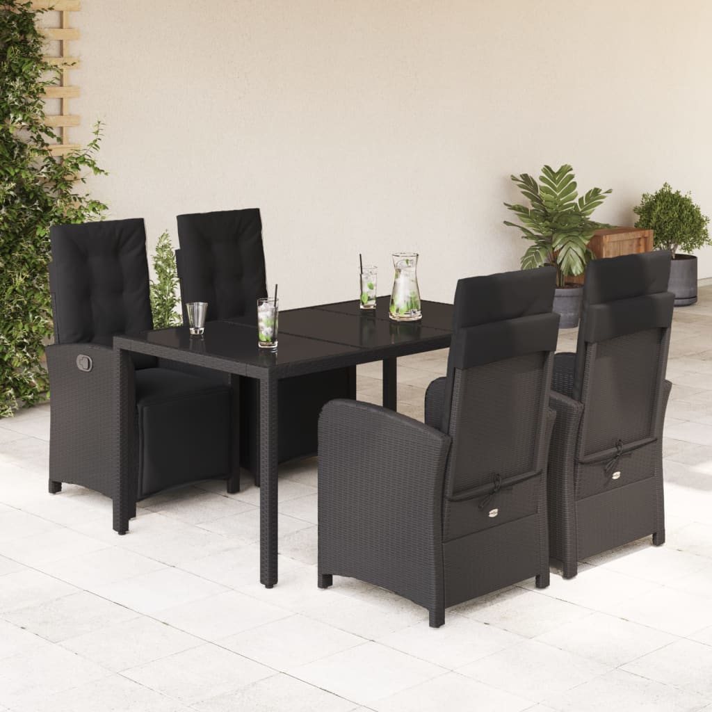 Set da Pranzo da Giardino 5 pz Nero con Cuscini in Polyrattan | homemem39