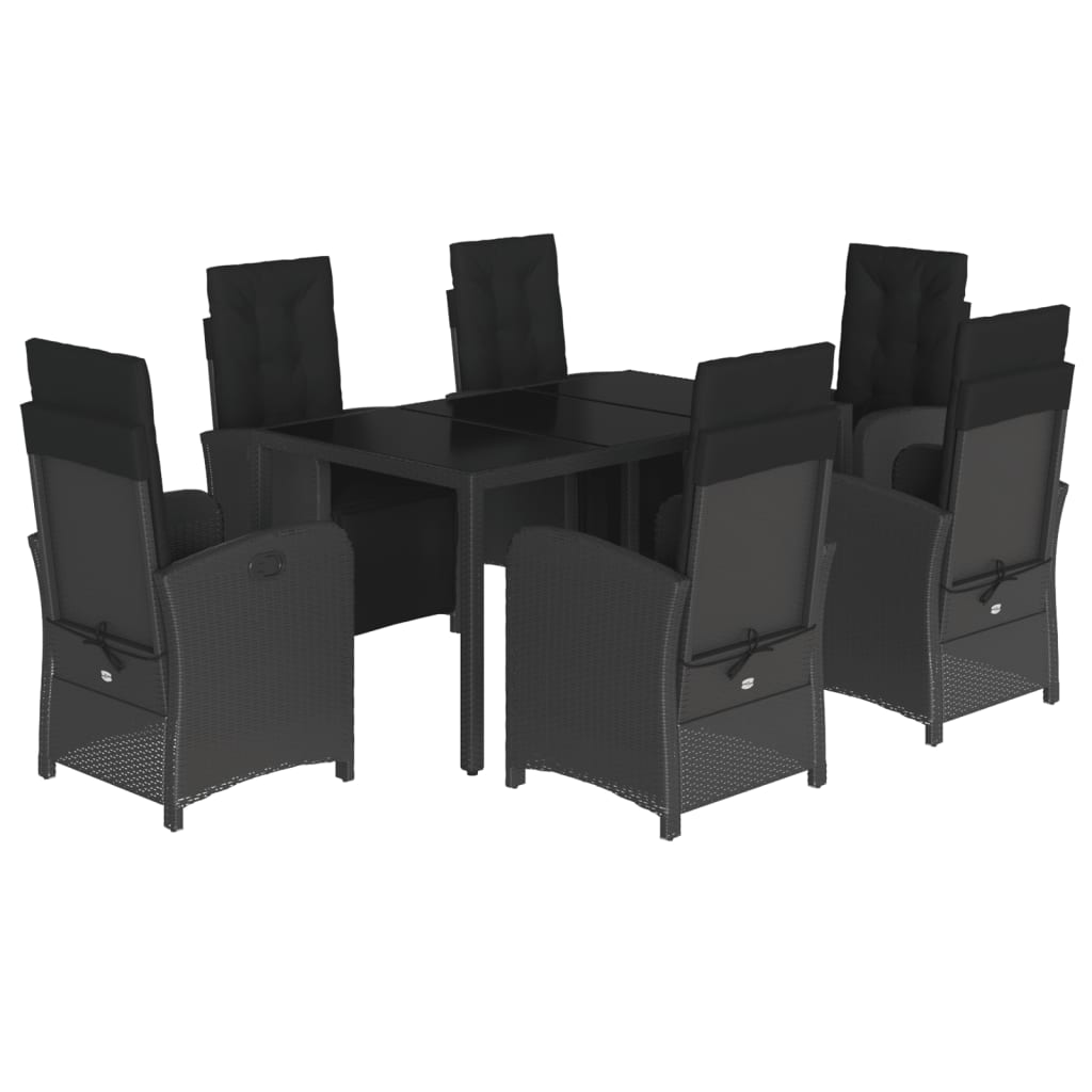 Set da Pranzo da Giardino 7 pz Nero con Cuscini in Polyrattan | homemem39