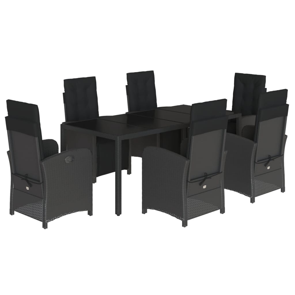 Set da Pranzo da Giardino 7 pz Nero con Cuscini in Polyrattan | homemem39