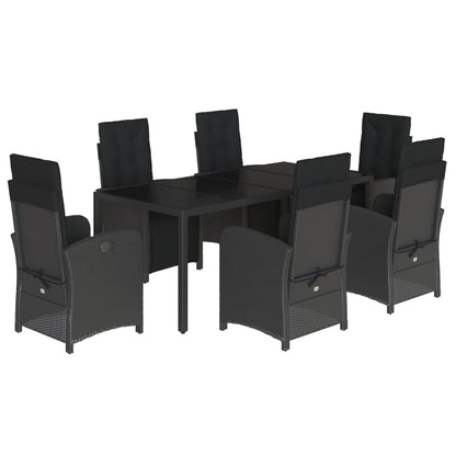 Set da Pranzo da Giardino 7 pz Nero con Cuscini in Polyrattan - homemem39