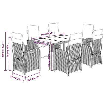 Set da Pranzo da Giardino 7 pz Nero con Cuscini in Polyrattan | homemem39