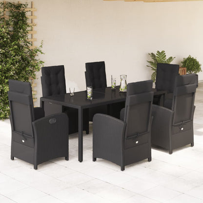 Set da Pranzo da Giardino 7 pz Nero con Cuscini in Polyrattan - homemem39