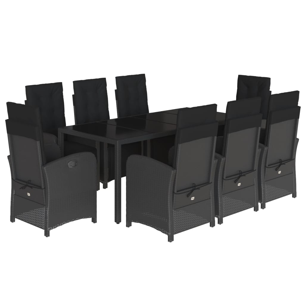 Set da Pranzo da Giardino 9 pz con Cuscini Nero in Polyrattan | homemem39