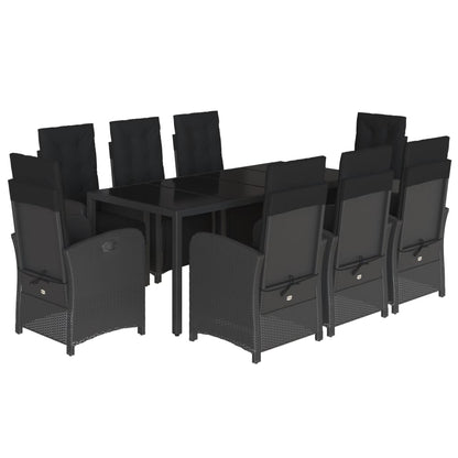 Set da Pranzo da Giardino 9 pz con Cuscini Nero in Polyrattan | homemem39