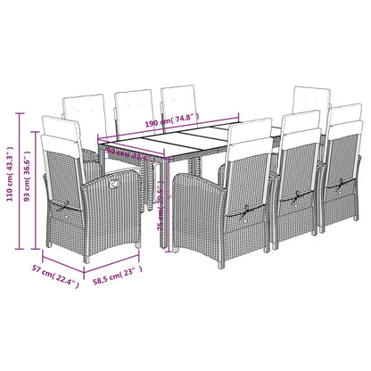 Set da Pranzo da Giardino 9 pz con Cuscini Nero in Polyrattan | homemem39