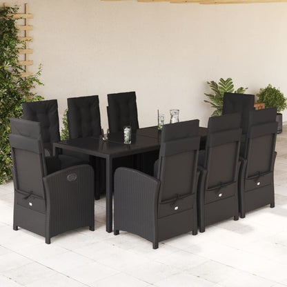 Set da Pranzo da Giardino 9 pz con Cuscini Nero in Polyrattan | homemem39