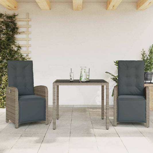 Set da Bistrò 3 pz con Cuscini Grigio in Polyrattan - homemem39
