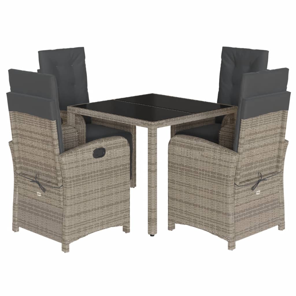 Set da Pranzo da Giardino 5 pz con Cuscini in Polyrattan Grigio - homemem39