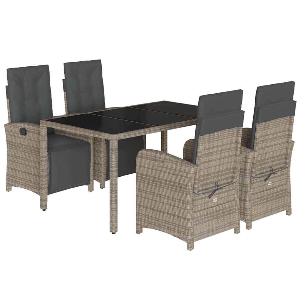 Set da Pranzo da Giardino 5 pz con Cuscini in Polyrattan Grigio | homemem39