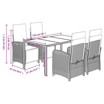 Set da Pranzo da Giardino 5 pz con Cuscini in Polyrattan Grigio | homemem39