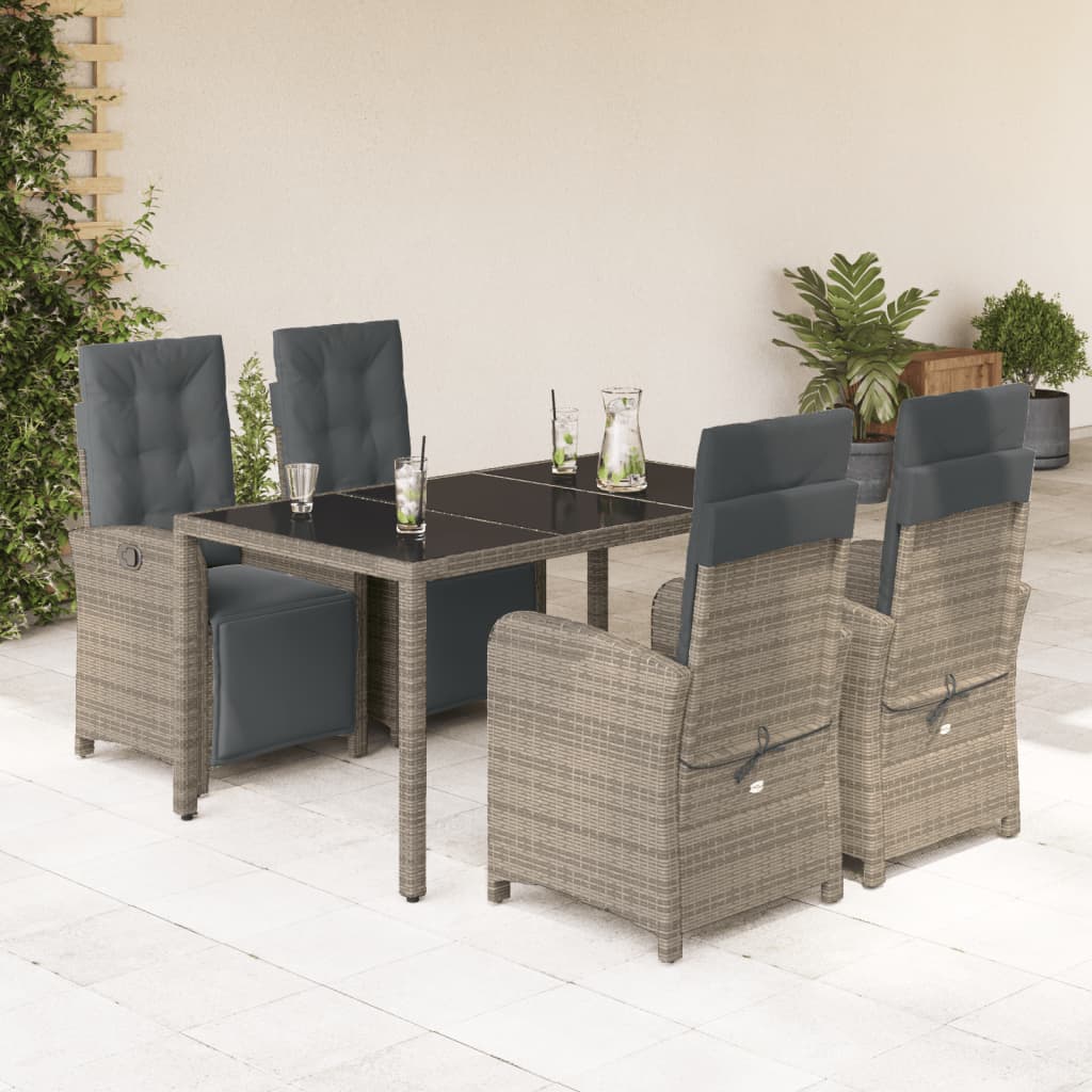 Set da Pranzo da Giardino 5 pz con Cuscini in Polyrattan Grigio - homemem39