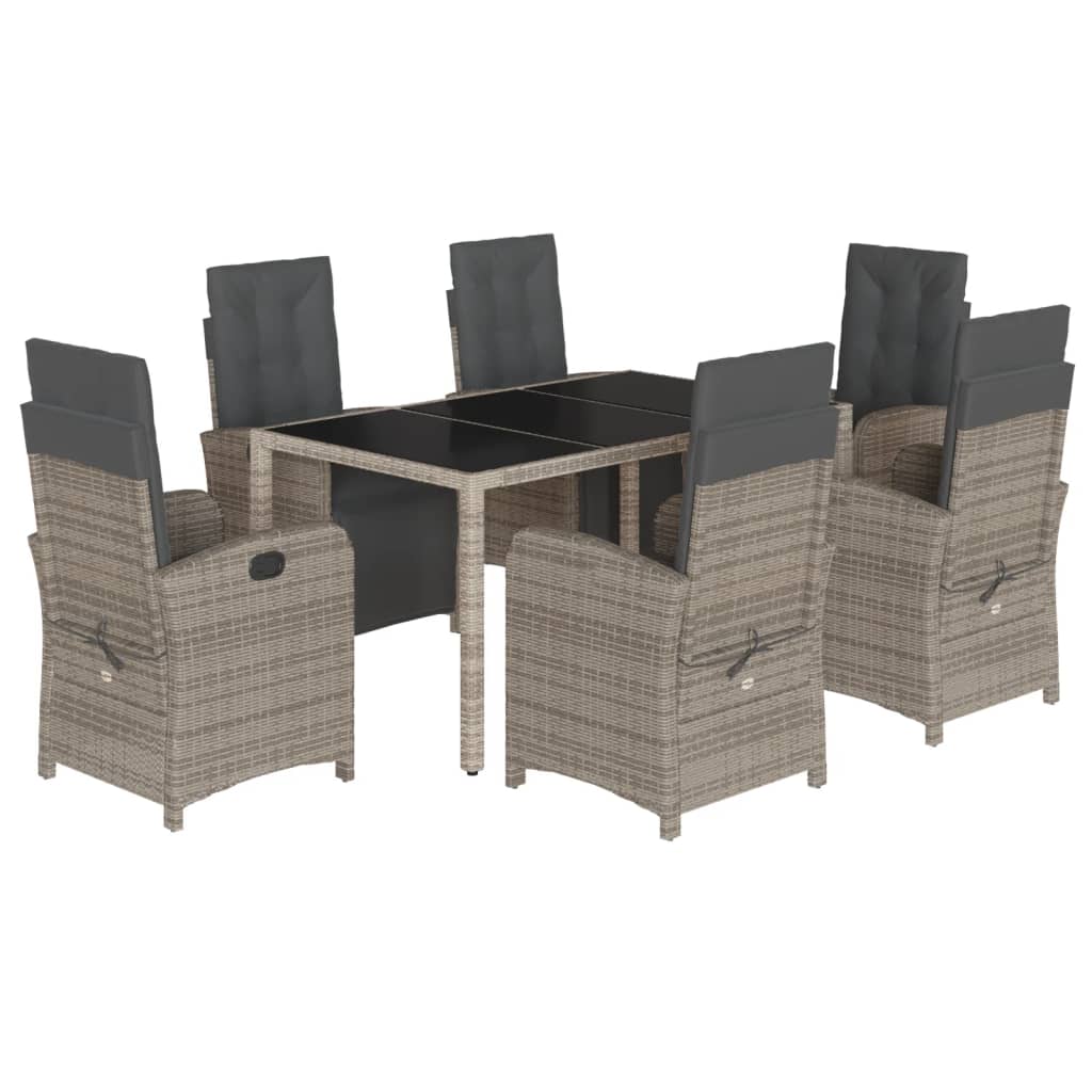 Set da Pranzo da Giardino 7 pz con Cuscini in Polyrattan Grigio - homemem39