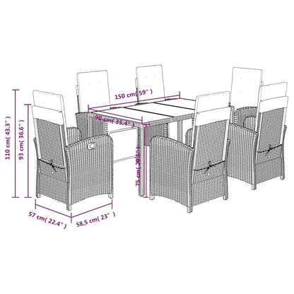 Set da Pranzo da Giardino 7 pz con Cuscini in Polyrattan Grigio | homemem39