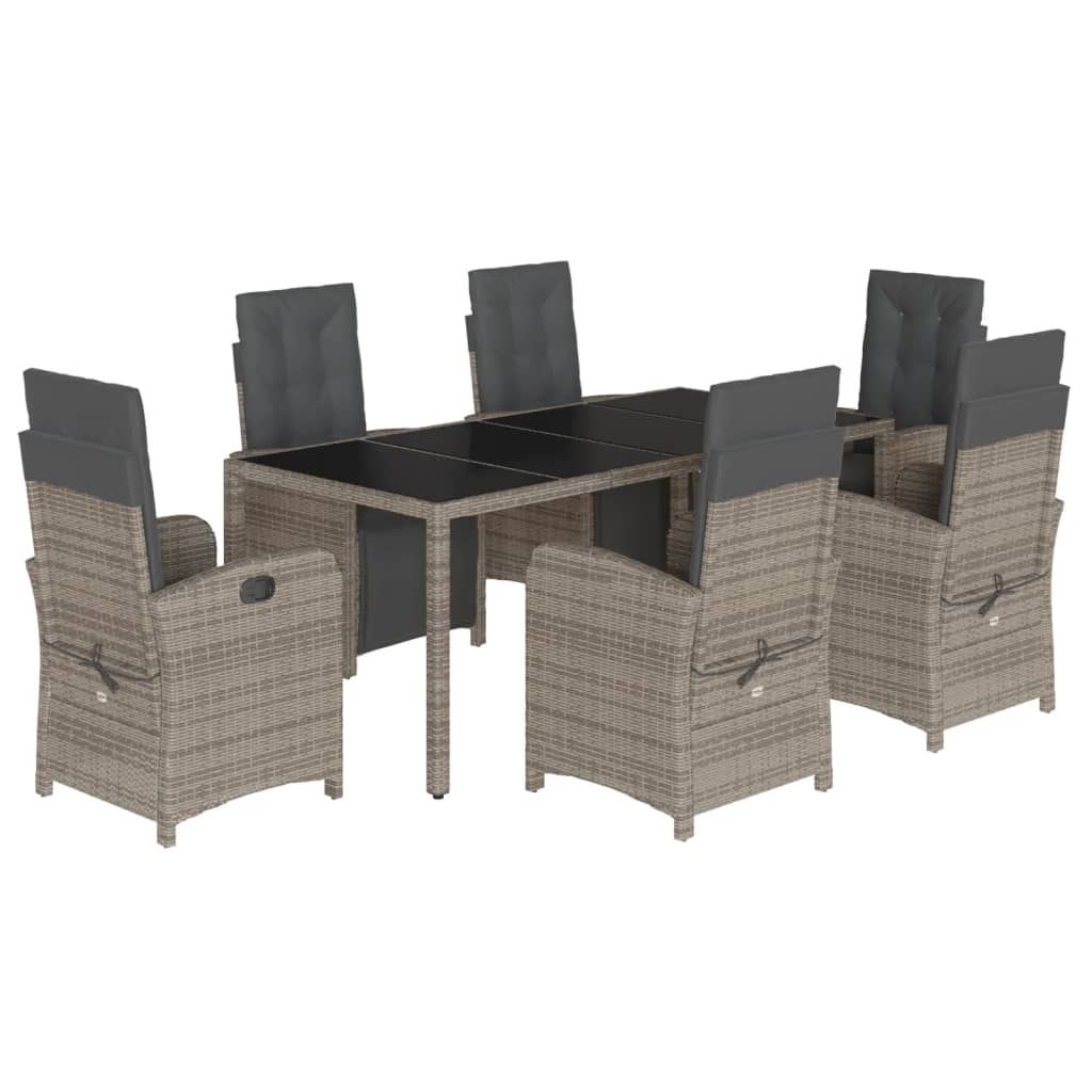 Set da Pranzo da Giardino 7 pz con Cuscini in Polyrattan Grigio | homemem39