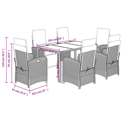 Set da Pranzo da Giardino 7 pz con Cuscini in Polyrattan Grigio | homemem39