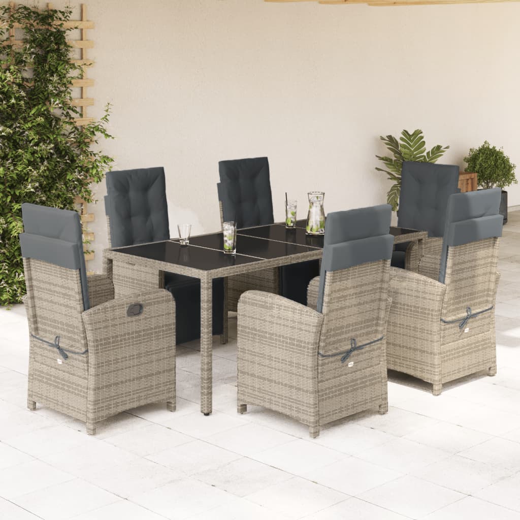 Set da Pranzo da Giardino 7 pz con Cuscini in Polyrattan Grigio - homemem39